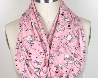 Zodiac Infinity Scarf, Constellation Scarf, Astrology Scarf, Celestial, Astrology Signs, Light Pink, Gift for Her
