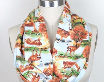 Deer Infinity Scarf, Animal, Fawn, Forest Animals, Flannel, Stag, Christmas, Gift for Her