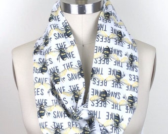 Bee Infinity Scarf, Flannel Scarf, Save the Bees, Insect, Cottagecore, Bee Gift, Gift for Her