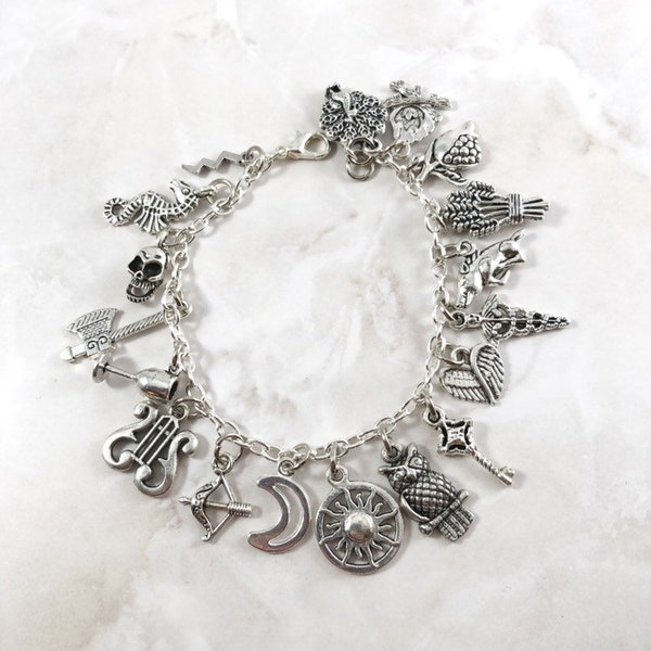 Pulsera de encanto de mitología griega de lujo, joyería, olímpico, dios, diosa, mito, Atenea, Apolo, Zeus, Perséfone, Artemisa, Hermes, Regalo