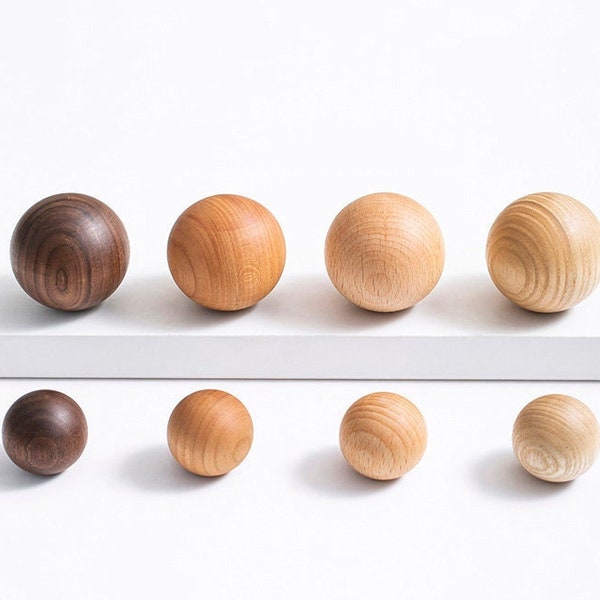 Walnut Beech Knob Cabinet Drawer Knob and Pull, Cherry Wood Knob Dresser Knob, Ash Wooden Knob  Wardrobe Closet Door Ball Knob V752