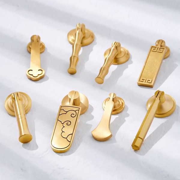 Solid Brass Pendant Pulls, Golden Drawer Knob, Single Hole Dresser Pull, Light Luxury Wardrobe Door Pull, New Chinese Cabinet Hardware VA10
