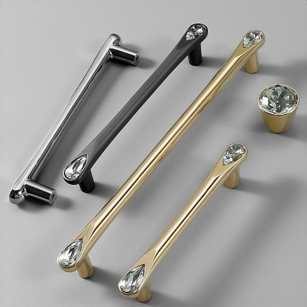 Modern Crystal Cabinet Pull Handle, Crystal Dresser Drawer Pulls Knobs, Cupboard Door Pulls Kitchen Hardware Gemstone Cabinet Handle V576