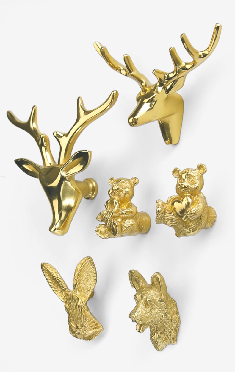 Solid Brass Animal Knob Drawer Pull Golden Kitchen Etsy