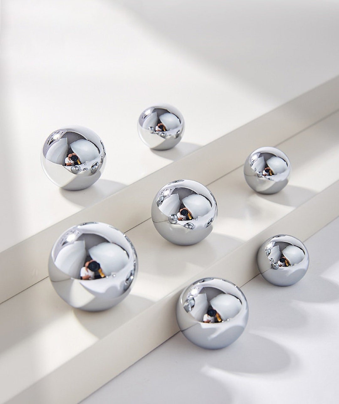 Chrome Knob Kitchen Hardware, Solid Brass Ball Knobs for