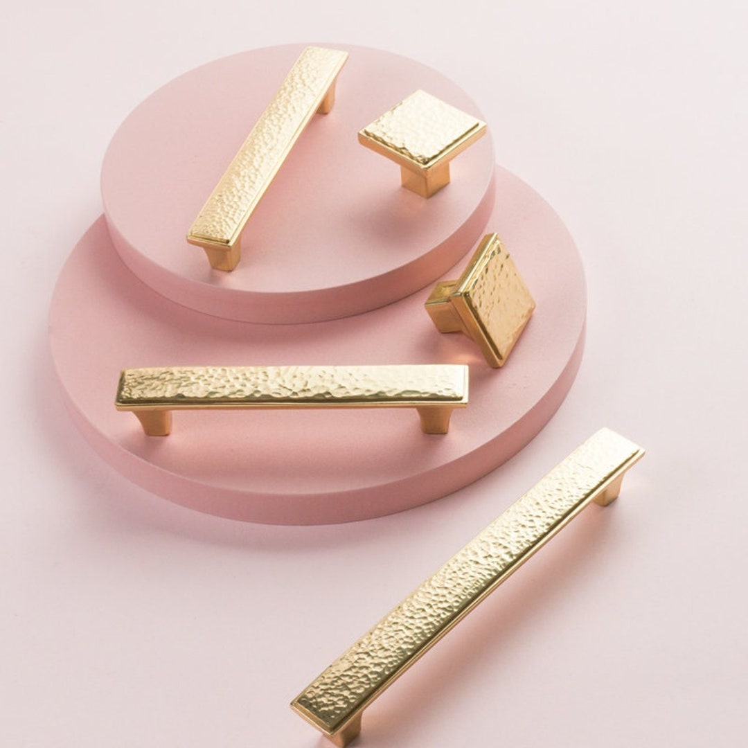 Hammerrd Pull Handle Kitchen Hardware, Hammered Brass Drawer