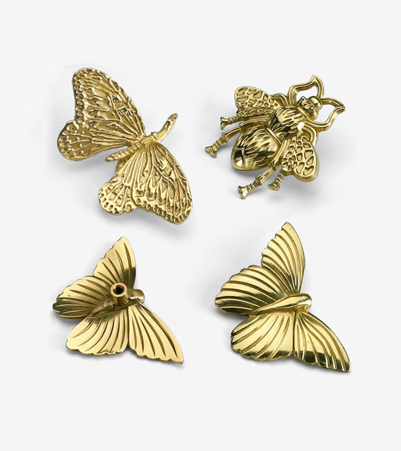 Solid Brass Drawer Knob Golden Butterfly Knob Dresser Etsy