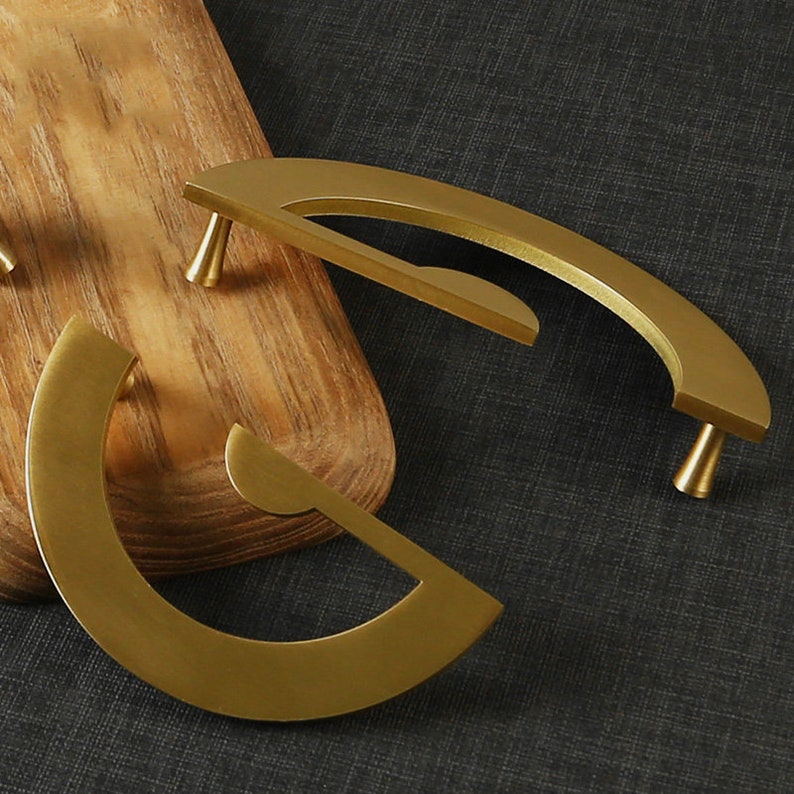 3.85 Semicircle Solid Brass Pull Handles Golden Etsy