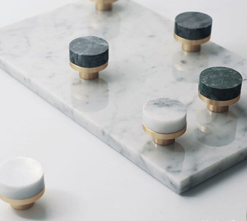 Natural Marble Furniture Knobs Pure Brass Knob Solid Etsy