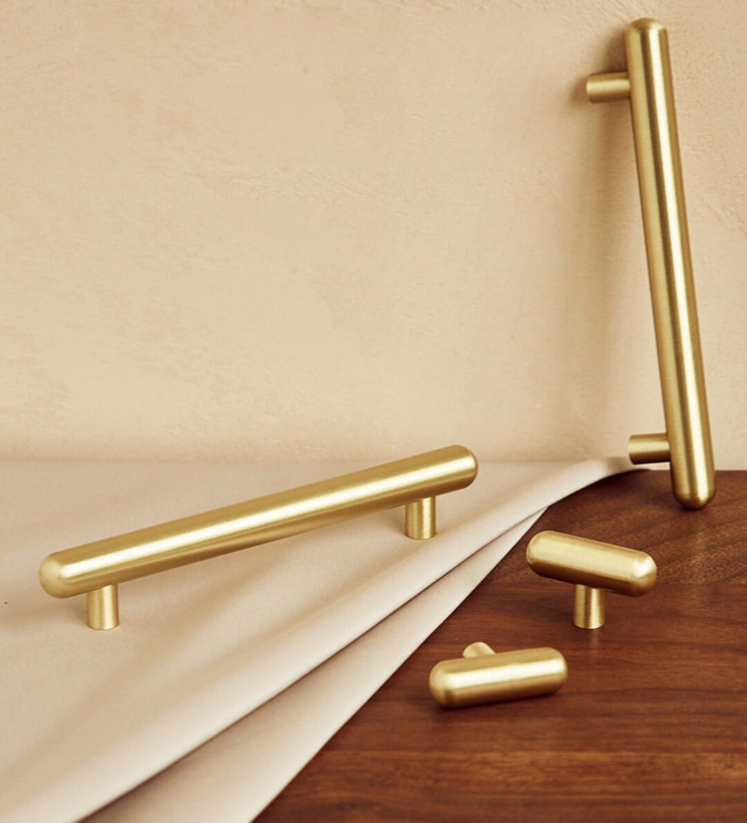 3.8 T Bar Knob Solid Brass Drawer Handle, Golden Dresser Knob Cabinet ...
