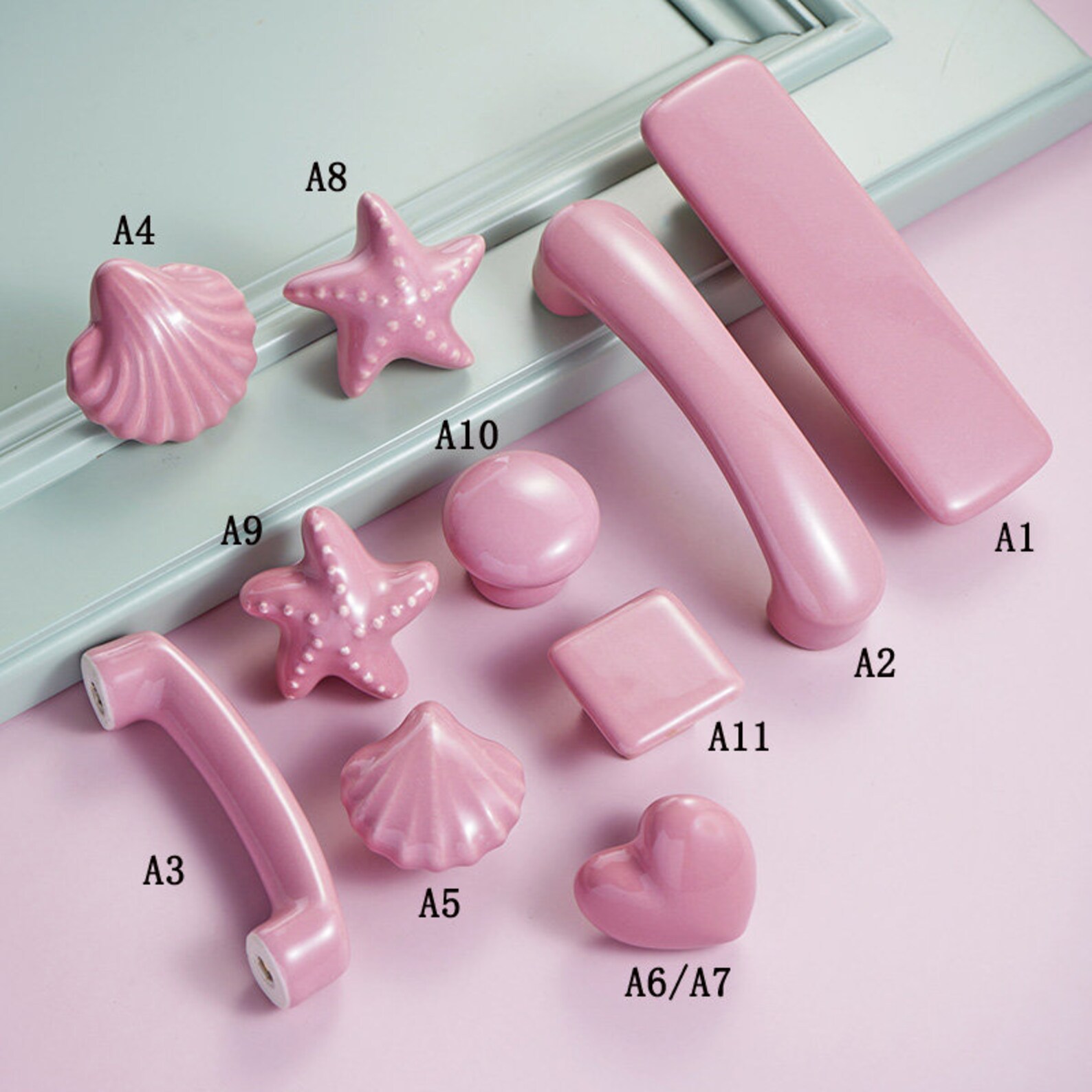 33.8 Pink Series Ceramic Knob and Pull, Shell Drawer Knob, Ceramic ...