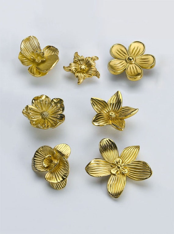 Golden Flower Knob Solid Brass Kitchen Cabinet Pull Drawer | Etsy