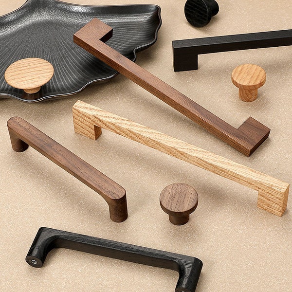 Wood Oak Walnut Pulls Handles, Timber Cabinet Pulls Kitchen Hardware Oak Dresser Handle, Natural Timber Pulls Wood Drawer Pull Round Knob