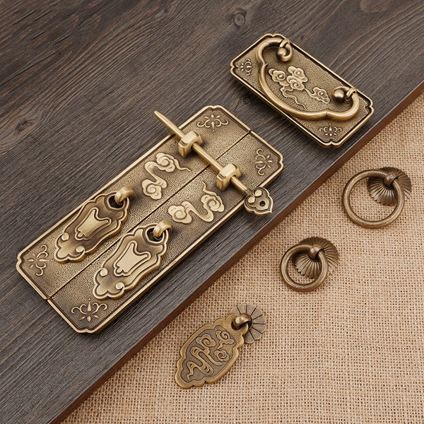 3" 3.9" Solid Brass Door Handle Wardrobe Pull Drawer Knob Dresser Pull, Archaize Kitchen Cabinet Handle, Chinese Furniture Hardwares V595