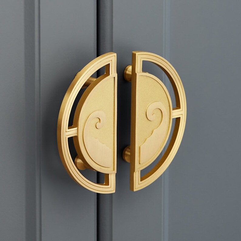 A Pair of Brass Handles Semicircle Door Pull Solid Brass Etsy