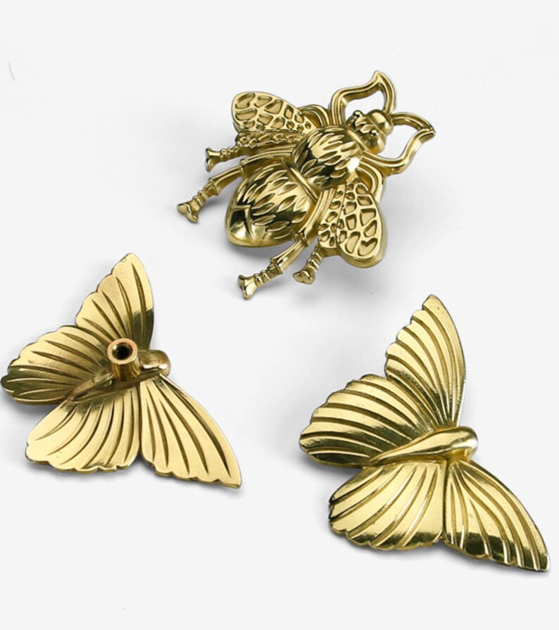 Solid Brass Drawer Knob Golden Butterfly Knob Dresser Etsy