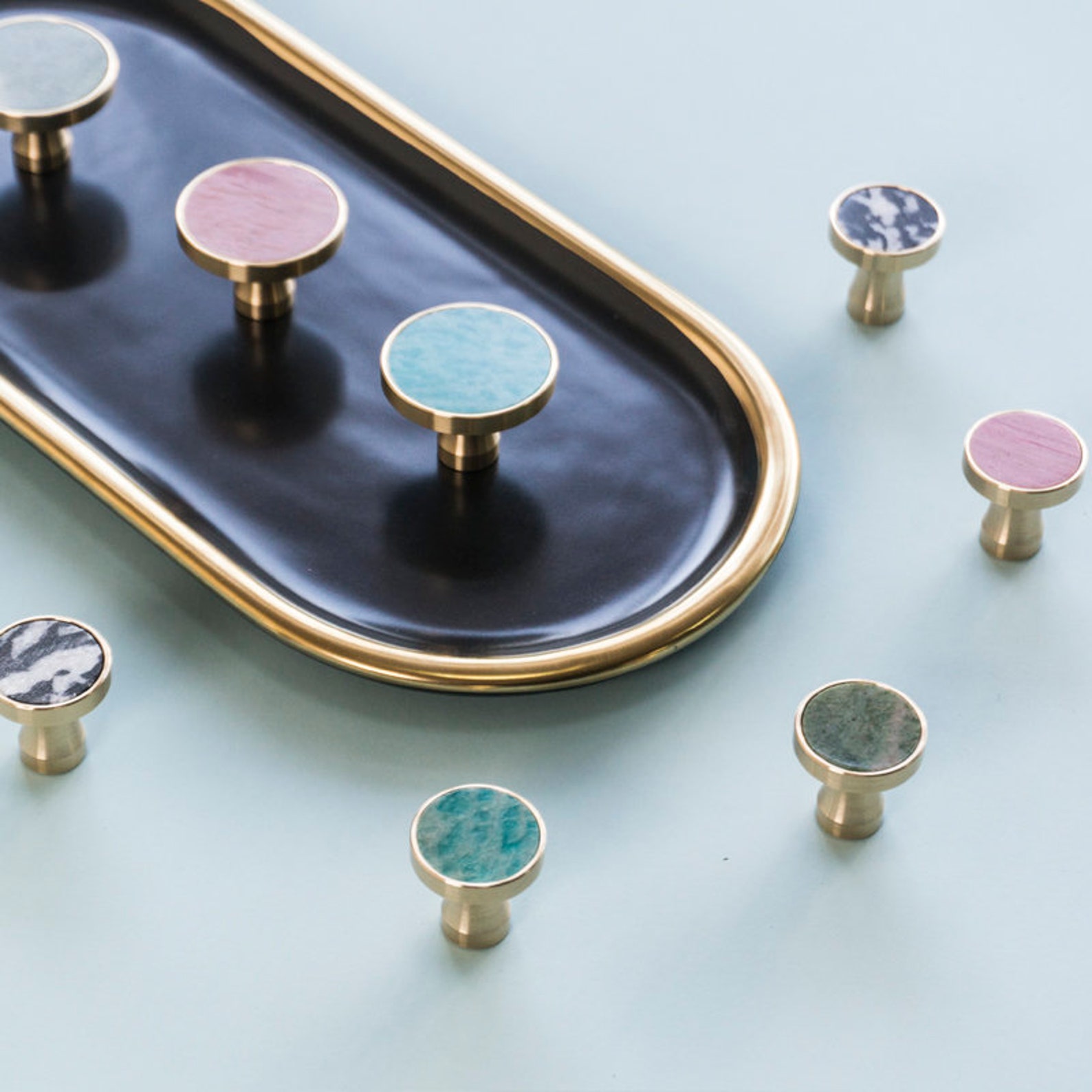 Natural Marble Drawer Knob Brass Wardrobe Door Knob Kitchen Etsy