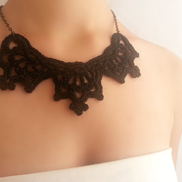 Black lace necklace , Evening black collar , Statement necklace , elegant jewelry , Victorian choker , Party black necklace , Vintage style