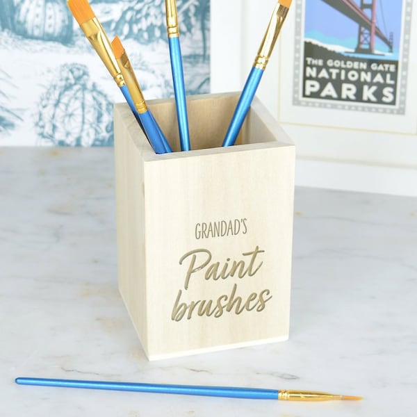 Personalised wooden paint brush holder