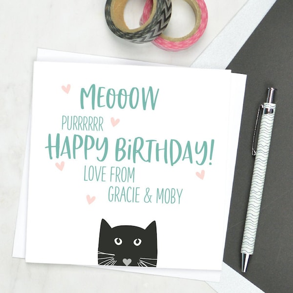 Cat birthday card, from the cat birthday card, happy birthday from the cat, cat card, personalised from the cat card