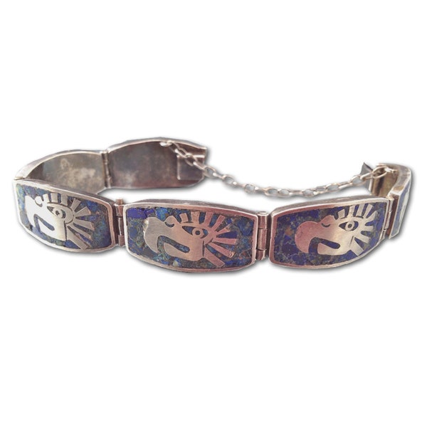 Miguel Melendez Taxco sterling silver Turquoise panel bracelet