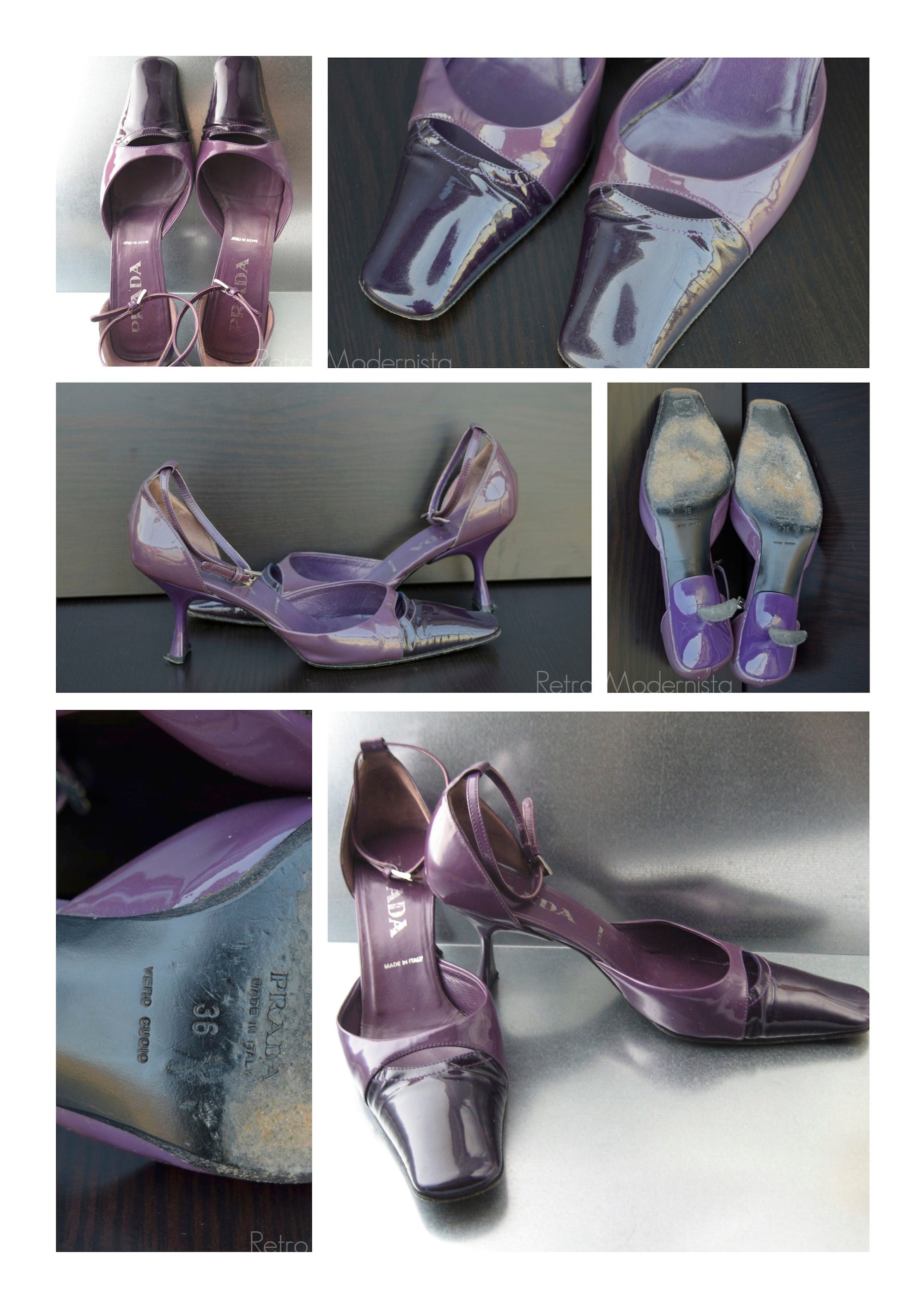 Prada Purple Stylish Leather Sling Pumps, Size 36 ( EU), 3 (UK), 6