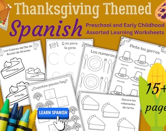 Spanish Thanksgiving Worksheets, Preschool Learning (Printable)