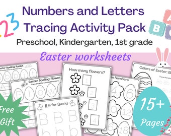 Handwriting practice, Numbers and Letters tracing, counting Activity Pack - Easter coloring pages and worksheets