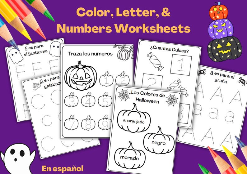 Spanish Halloween Worksheets – Number & Letter Tracing, Coloring (Printable) image 3
