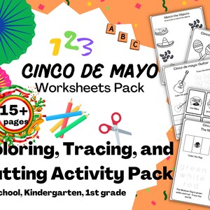 Coloring, Tracing, and Cutting Practice Activity Pack - Cinco de mayo coloring pages and worksheets