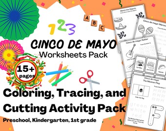 Cinco de Mayo Activity Pack, Coloring, Tracing, Cutting (Digital Download)