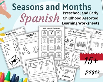 Spanish worksheets, Months, Seasons activity pack for kids - numbers, letters, spelling, vocabulary and more