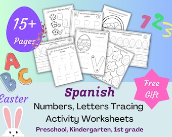 Spanish Easter Tracing Worksheets – Numbers, Letters (Digital Download)