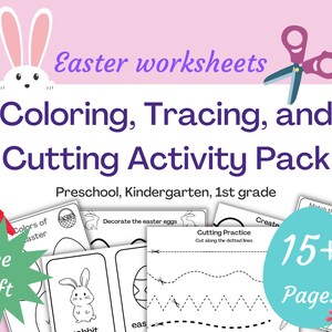 Coloring, Tracing, and Cutting Practice Activity Pack - Easter coloring pages and worksheets