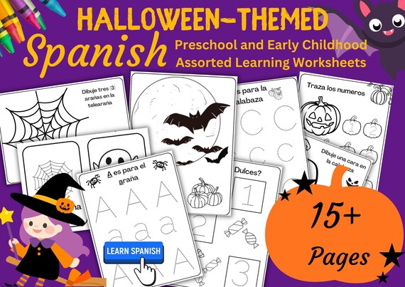 Spanish Halloween Worksheets – Number & Letter Tracing, Coloring (Printable)