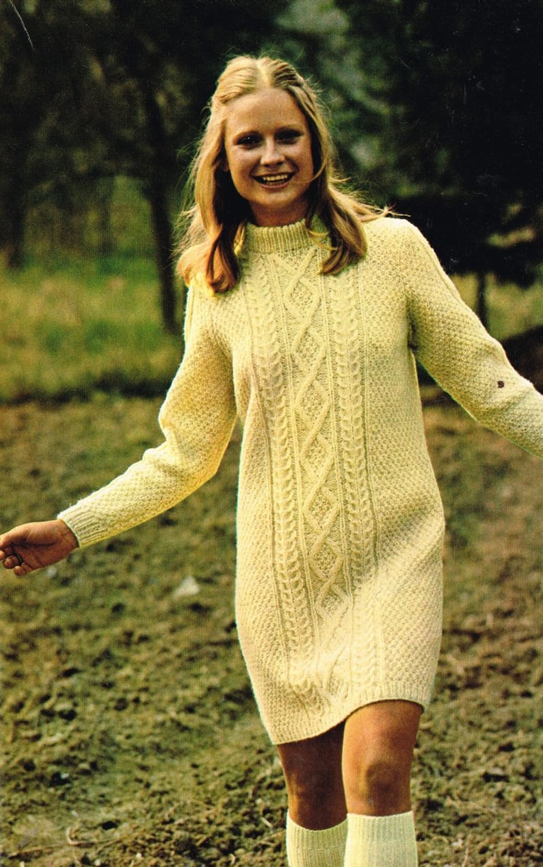 VCP238 ladies aran dress vintage knitting pattern PDF instant Etsy