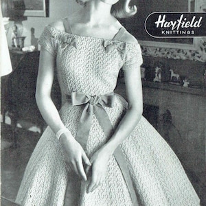 Hayfield 9060 ladies girls lace dress vintage knitting pattern
