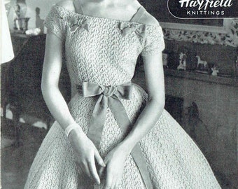 Hayfield 9060 ladies girls lace dress vintage knitting pattern