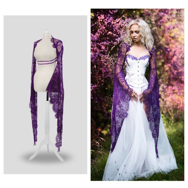 Boléro manches sorcière, boléro violet, fée, gothique, boléro dentelle, manches évasées, vampire, veste, romantique, cosplay