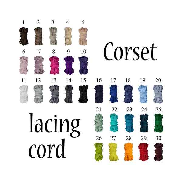 Corset lacing cord, corset lace, corset cord, white, beige, black, purple, blue, navy, green, yellow, brown, pink