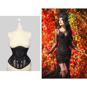 Schwarzes Gothic Korsett, Netzkorsett, Unterbrust, Taille Training, Spitzenkorsett, viktorianisch, Cosplay, Halloween