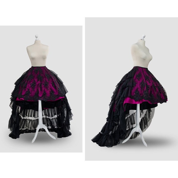 Satin, gothic, goth, victorian style, asymmetrical, train, elegant, petticoat skirt, tulle, lace, custom color, made to order