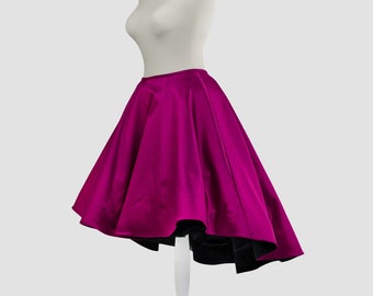 1950s Style Satin Skirt, Midi Asymmetrical Hem, Retro Pin-Up, Made to Order