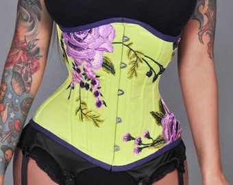 Purple Jacquard Waist Cincher Steel Boned Waist Training Underbust Corset -   Canada