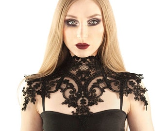 Black, gothic necklace, neck corset with lace guipure, lace necklace