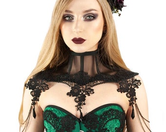 Schwarzes Spitzen Halsband Choker, Gothic Halskorsett, Vampir Schmuck