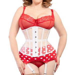 White mesh sheer steel bones waist training tightlacing underbust heavy duty corset body shaper retro