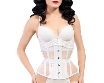 Weißes Mesh Taillenkorsett, Unterbrust Schiere Korsett, Taillentrainer aus Stahl ohne Knochen, Stealth Body Shaper, Leichtes Dessous Korsett