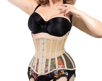 Beige mesh sheer steel bones waist training tightlacing  underbust heavy duty corset body shaper
