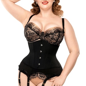 Black underbust corset, waist training, victorian, retro, cosplay, lingerie, corset top, corset belt, waist cincher, short corset
